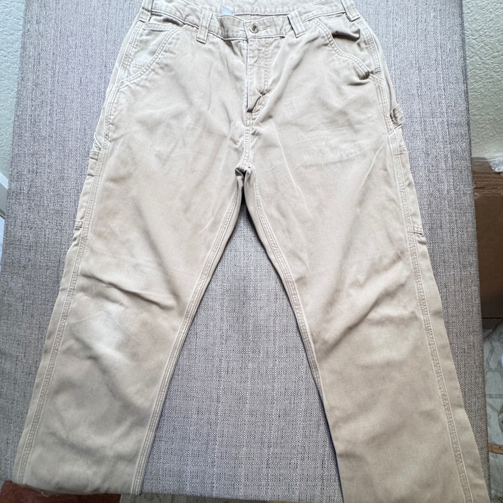 Carhartt Mens Tan Canvas Carpenter Pants Workwear Utility 34x34